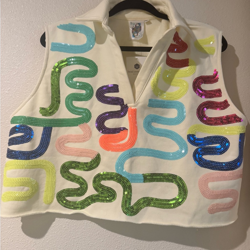 QUEEN OF SPARKLES Cream Sequin Tank Top